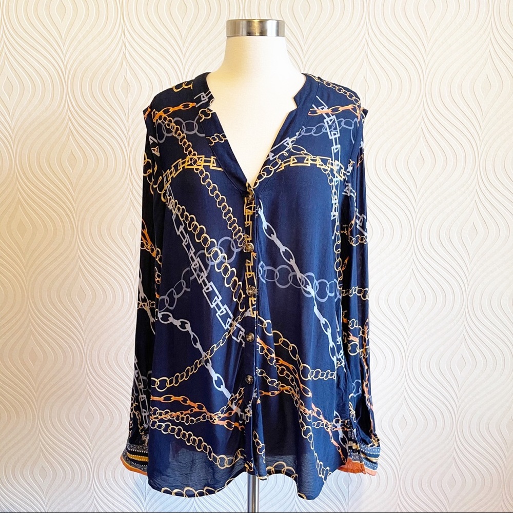Democracy Button Down Blouse, size Large